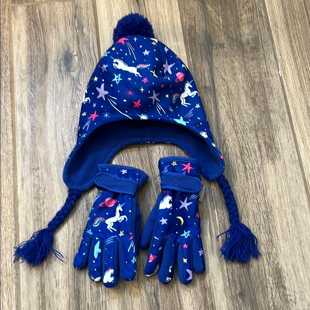Kids 3M Thinsulate Unicorn Winter Hat and Gloves Set - Blue